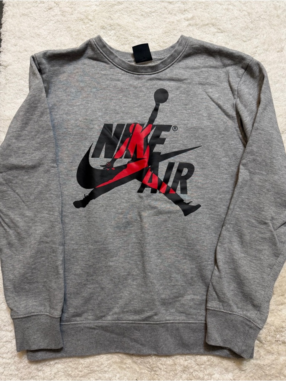 Jordan Men’s Gray Crewneck with Black and Red Jumpman Graphic